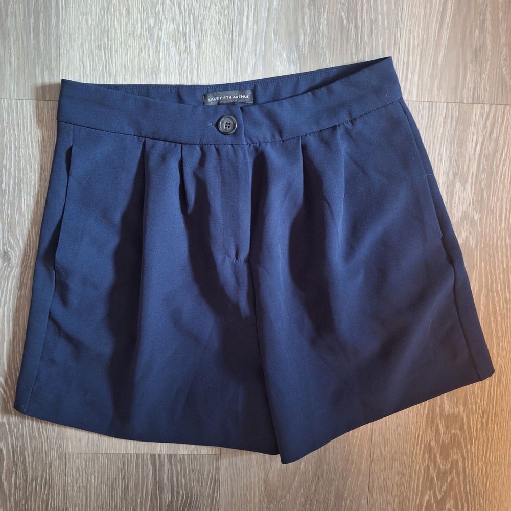 Saks Fifth Avenue Navy Blue Pleated Dress Shorts Size 4 Tailored Career